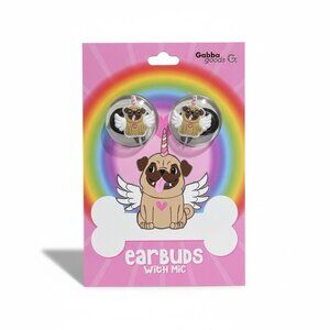 Unicorn Pug Wired Earbuds With Mic By Gabba Goods - Fun Design For Kids & Teens